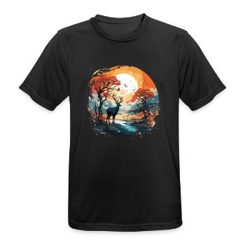 Hirsch im Herbstkreis - Männer T-Shirt atmungsaktiv - Schwarz - Vorne - AI Model Male 178 light (178cm)
