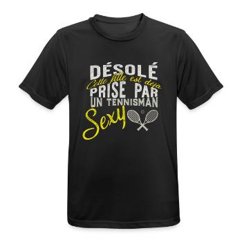 tennismen sexy t-shirt cadeau - T-shirt respirant Homme - noir - Devant - AI Model Male 178 light (178cm)