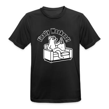 Hund auf der Couch - "Endlich Wochenende!" Entwurf - Männer T-Shirt atmungsaktiv - Schwarz - Vorne - AI Model Male 178 light (178cm)