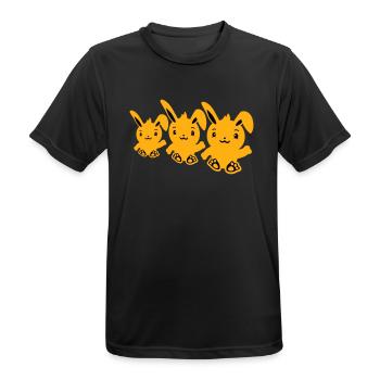 3 lapins trois amis équipe équipage agitant assis mignon - T-shirt respirant Homme - noir - Devant - AI Model Male 178 light (178cm)