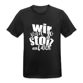 Wir sind so stolz auf dich Spruch Anerkennung - Männer T-Shirt atmungsaktiv - Schwarz - Vorne - AI Model Male 178 light (178cm)