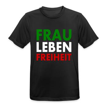 Frau leben freiheit - Männer T-Shirt atmungsaktiv - Schwarz - Vorne - AI Model Male 178 light (178cm)