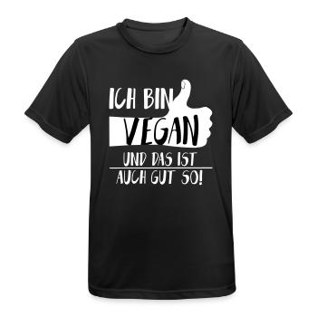 Vegan Gut so Daumen hoch SabineVegan HerzAufShirt - Männer T-Shirt atmungsaktiv - Schwarz - Vorne - AI Model Male 178 light (178cm)
