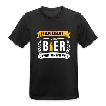 Handball & Bier darum bin ich hier - Männer T-Shirt atmungsaktiv - Schwarz - Vorne - AI Model Male 178 light (178cm)