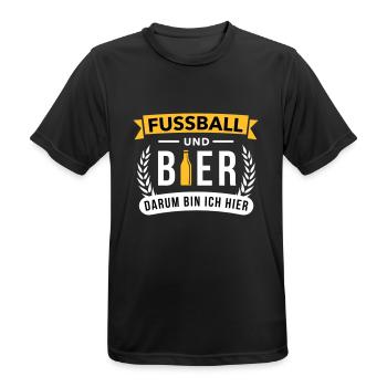 Fussball & Bier darum bin ich hier - Männer T-Shirt atmungsaktiv - Schwarz - Vorne - AI Model Male 178 light (178cm)