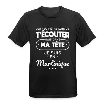 Dans ma tête je suis en Martinique - T-shirt respirant Homme - noir - Devant - AI Model Male 178 light (178cm)