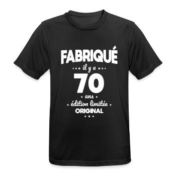 Anniversaire 70 ans - Fabriqué il y a 70 ans - T-shirt respirant Homme - noir - Devant - AI Model Male 178 light (178cm)