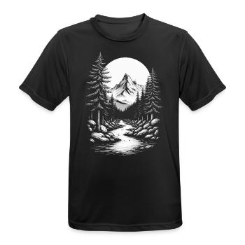 Landscape Nature Mountains Forest Trees Tree River Mountain - Men's Breathable T-Shirt - black - Front - AI Model Male 178 light (178cm)