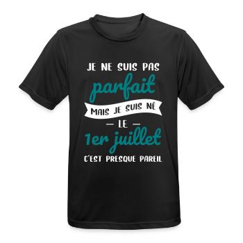 Anniversaire - Pas parfait mais né le 1er Juillet - T-shirt respirant Homme - noir - Devant - AI Model Male 178 light (178cm)