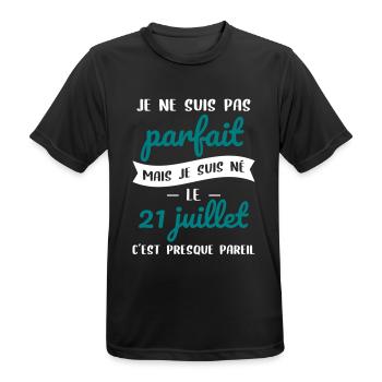 Anniversaire - Pas parfait mais né le 21 Juillet - T-shirt respirant Homme - noir - Devant - AI Model Male 178 light (178cm)