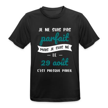 Anniversaire - Pas parfait mais né le 29 Août - T-shirt respirant Homme - noir - Devant - AI Model Male 178 light (178cm)