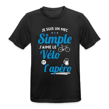 Je suis un mec simple j'aime le vélo et l'apéro - T-shirt respirant Homme - noir - Devant - AI Model Male 178 light (178cm)