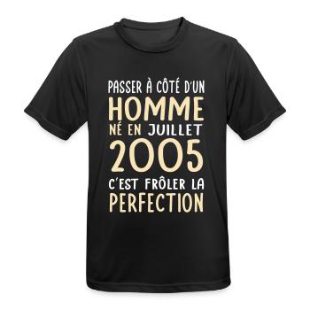 Anniversaire 20 ans - Né en Juillet 2005 - T-shirt respirant Homme - noir - Devant - AI Model Male 178 light (178cm)