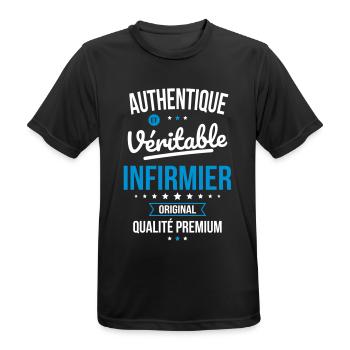 Authentique et véritable infirmier - Original - T-shirt respirant Homme - noir - Devant - AI Model Male 178 light (178cm)