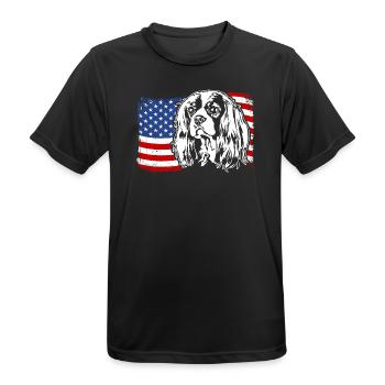 Cavalier King Charles Spaniel Drapeau de l’Amérique des États-Unis - T-shirt respirant Homme - noir - Devant - AI Model Male 178 light (178cm)