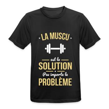 La muscu est la solution peu importe le problème - T-shirt respirant Homme - noir - Devant - AI Model Male 178 light (178cm)