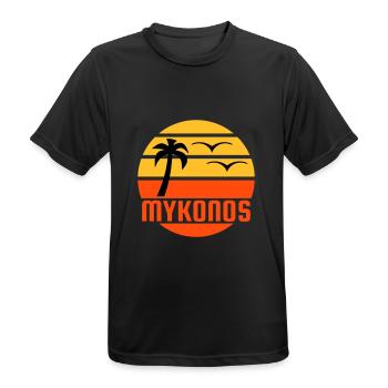 Mykonos (sun, palm tree, birds) - Men's Breathable T-Shirt - black - Front - AI Model Male 178 light (178cm)