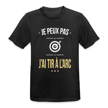 Je peux pas j'ai tir à l'arc - Cadeau humour - T-shirt respirant Homme - noir - Devant - AI Model Male 178 light (178cm)