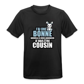 bonne nouvelle à vous annoncer je vais être cousin - T-shirt respirant Homme - noir - Devant - AI Model Male 178 light (178cm)