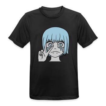 Victory hand sign crying girl - Men's Breathable T-Shirt - black - Front - AI Model Male 178 light (178cm)