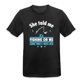 Elle a dit, la pêche ou moi, drôle de pêche - T-shirt respirant Homme - noir - Devant - AI Model Male 178 light (178cm)