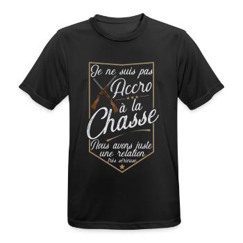 Pas accro chasse t shirt chasseur humour - T-shirt respirant Homme - noir - Devant - AI Model Male 178 light (178cm)