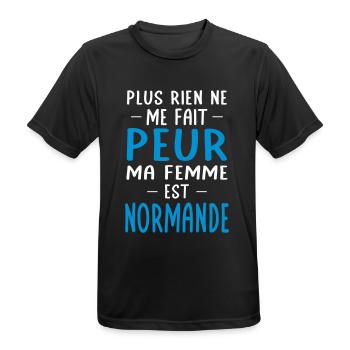 Rien ne me fait peur ma femme est Normande - T-shirt respirant Homme - noir - Devant - AI Model Male 178 light (178cm)