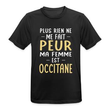 Rien ne me fait peur ma femme est Occitane - T-shirt respirant Homme - noir - Devant - AI Model Male 178 light (178cm)
