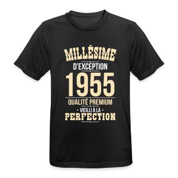 Anniversaire 70 ans - Millésime d'Exception 1955 - T-shirt respirant Homme - noir - Devant - AI Model Male 178 light (178cm)