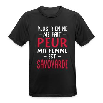Rien ne me fait peur ma femme est Savoyarde - T-shirt respirant Homme - noir - Devant - AI Model Male 178 light (178cm)