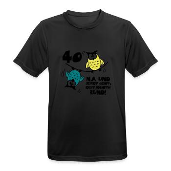 40 birthday, owls on the rope, round - Men's Breathable T-Shirt - black - Front - AI Model Male 178 light (178cm)