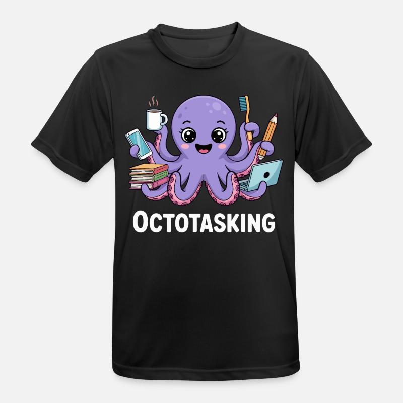 Octotasking Krake im Multitasking Modus - Männer T-Shirt atmungsaktiv - Schwarz