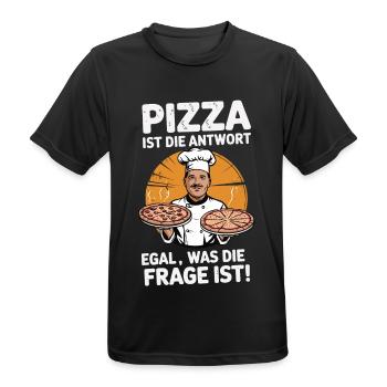 Pizza ist die Antwort, egal was die Frage ist - Männer T-Shirt atmungsaktiv - Schwarz - Vorne - AI Model Male 178 light (178cm)