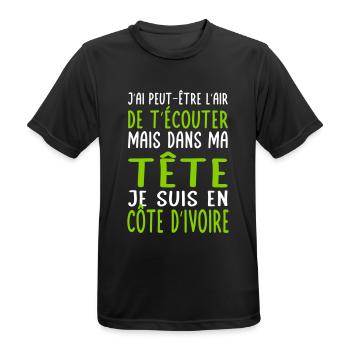 Dans ma tête je suis en Côte d'Ivoire - T-shirt respirant Homme - noir - Devant - AI Model Male 178 light (178cm)