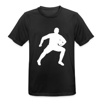 Rugbyspieler verteidigt Ball - Männer T-Shirt atmungsaktiv - Schwarz - Vorne - AI Model Male 178 light (178cm)