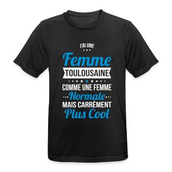 J'ai une femme Toulousaine plus cool - T-shirt respirant Homme - noir - Devant - AI Model Male 178 light (178cm)
