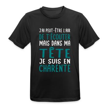 Dans ma tête je suis en Charente - Cadeau humour - T-shirt respirant Homme - noir - Devant - AI Model Male 178 light (178cm)