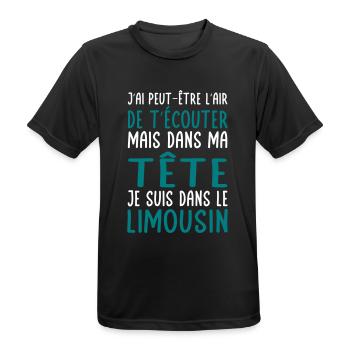 Dans ma tête je suis dans le Limousin - T-shirt respirant Homme - noir - Devant - AI Model Male 178 light (178cm)