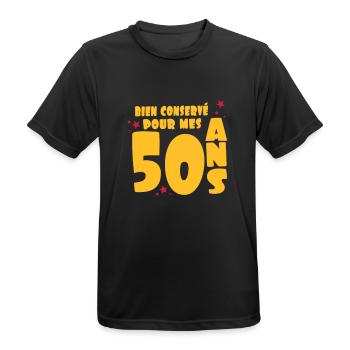 bien_conserve_pour_mes_50_ans - T-shirt respirant Homme - noir - Devant - AI Model Male 178 light (178cm)