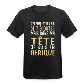 Dans ma tête je suis en Afrique - T-shirt respirant Homme - noir - Devant - AI Model Male 178 light (178cm)