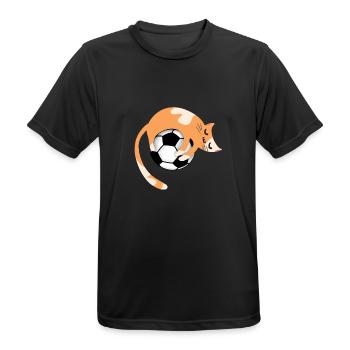 Katze mit Fußball - Männer T-Shirt atmungsaktiv - Schwarz - Vorne - AI Model Male 178 light (178cm)