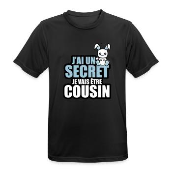 j'ai un secret je vais être cousin - T-shirt respirant Homme - noir - Devant - AI Model Male 178 light (178cm)