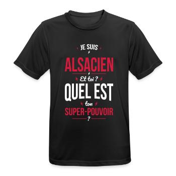 Je suis Alsacien - Super-pouvoir - Cadeau Humour - T-shirt respirant Homme - noir - Devant - AI Model Male 178 light (178cm)