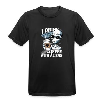Witziges Ich trinke Kaffee mit Aliens - Männer T-Shirt atmungsaktiv - Schwarz - Vorne - AI Model Male 178 light (178cm)
