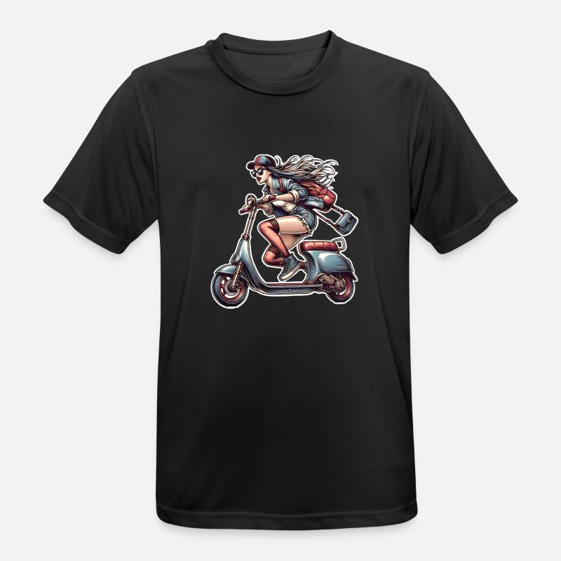 Motorroller Mofa Moped Roller - Männer T-Shirt atmungsaktiv - Schwarz