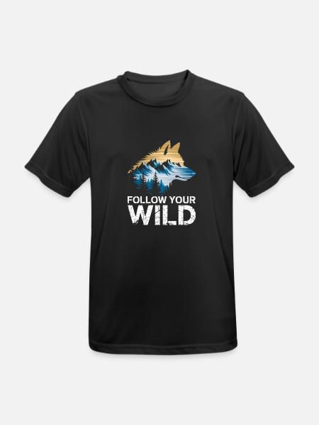 Folge Deinem Wilden Geist Mit Wolf Und Naturmotiv - Männer T-Shirt atmungsaktiv - Schwarz