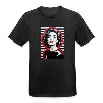 Stylisches Retro-Porträt mit Streifenmuster - Männer T-Shirt atmungsaktiv - Schwarz - Vorne - AI Model Male 178 light (178cm)