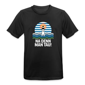 Na denn Man Tau Leuchtturm Maritim Motif - Men's Breathable T-Shirt - black - Front - AI Model Male 178 light (178cm)