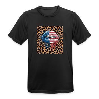 Leopard Lips with USA Flag - Men's Breathable T-Shirt - black - Front - AI Model Male 178 light (178cm)