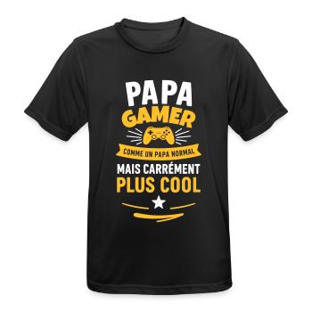 Papa gamer – plus cool qu’un papa normal - T-shirt respirant Homme - noir - Devant - AI Model Male 178 light (178cm)